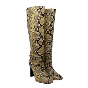 Tory Burch Pull-On Snake-Embossed Leather Knee-High Boot